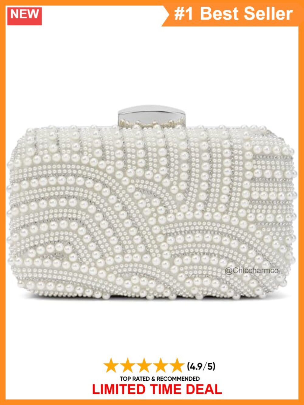 Pearl Crystal Clutch Evening Bag Chain Strap Wedding Formal Purse
